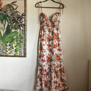 Wayf White Maxi Dress with Orange Floral Print